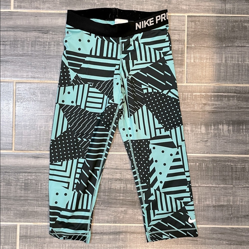 Nike Pro Turquoise Geometric Pattern Running Yoga… - image 1